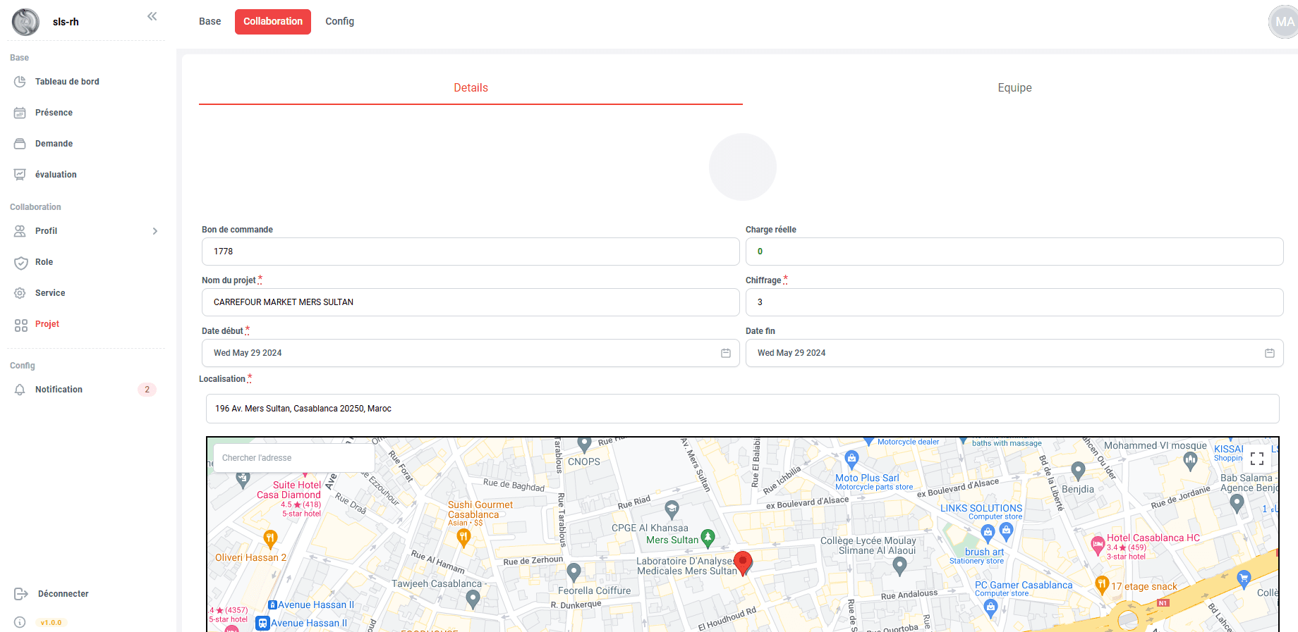 Interface de suivi de localisation pour les pointages à distance